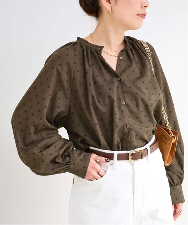 《追加4》ウォッシャブル / ドットスタンドカラーブラウス