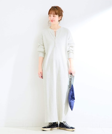 ウォッシャブル  /  ワッフルヘンリーネックワンピース