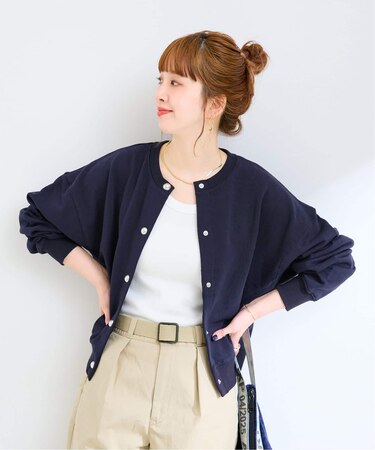 手洗い可 / クルーネック裏毛カーディガン