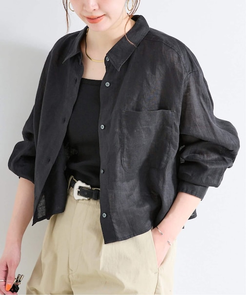 手洗い可 / フレンチリネンクロップ丈シャツ