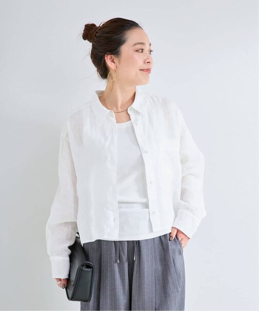 手洗い可 / フレンチリネンクロップ丈シャツ
