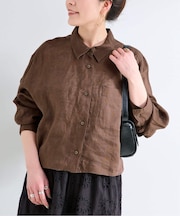 手洗い可 / フレンチリネンクロップ丈シャツ