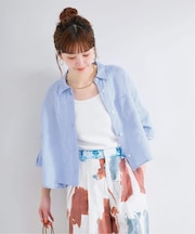 手洗い可 / フレンチリネンクロップ丈シャツ