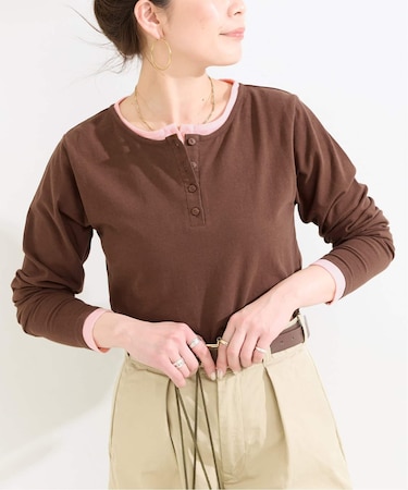 手洗い可 / 配色ヘンリーネックTシャツ
