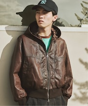 ゴート レザー エイジング ジップ フーディ ブルゾン