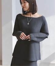 《セットアップ対応》ボートネックスムースニット