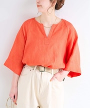 《追加》手洗い可 / フレンチリネンワイドスキッパーブラウス