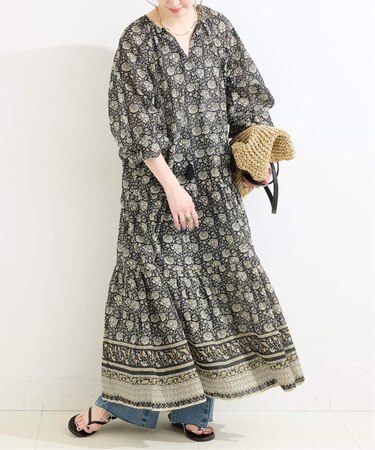 手洗い可 / プリントギャザーボリュームワンピース