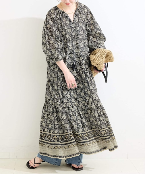 手洗い可 / プリントギャザーボリュームワンピース