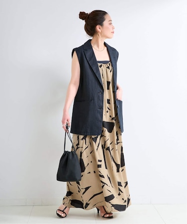 ウォッシャブル / トーナルプリントレイヤーキャミワンピース