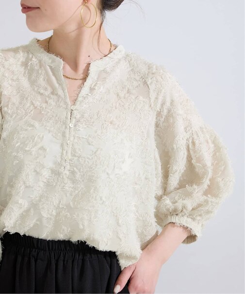 《追加3》手洗い可 / ハーフスリーブパフジャガードブラウス