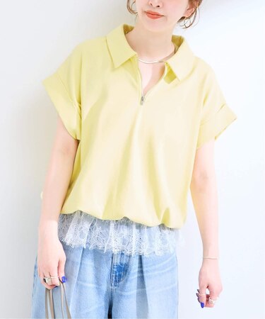 手洗い可 / レース付きハーフジッププルオーバー