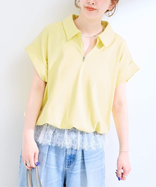 手洗い可 / レース付きハーフジッププルオーバー