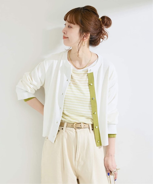 手洗い可 / レイヤード風配色ニットカーディガン