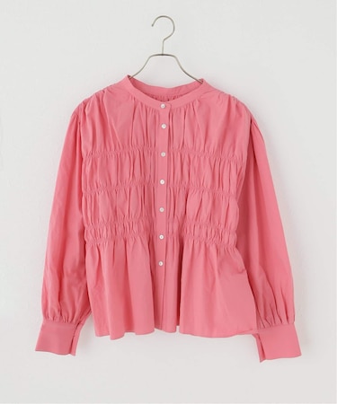 シャーリング2WAY無地ドットブラウス
