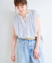手洗い可 / フレンチリネンスリーブレスブラウス