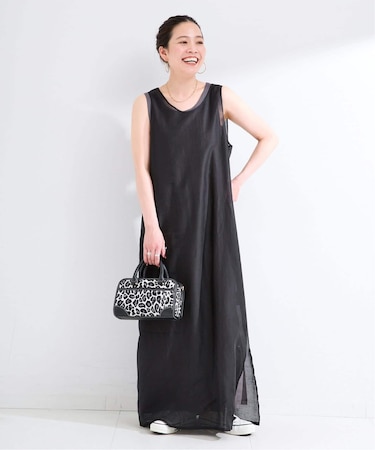 《2枚セット》《S/Mサイズ展開》接触冷感/シアー&ソリッドタンクワンピセット