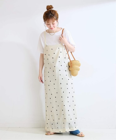 《2点セット》手洗い可 / ドット刺繍ワンピースセット