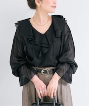 手洗い可 / SHEER CHECK FRILL ブラウス