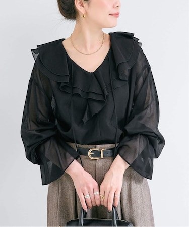 手洗い可 / SHEER CHECK FRILL ブラウス