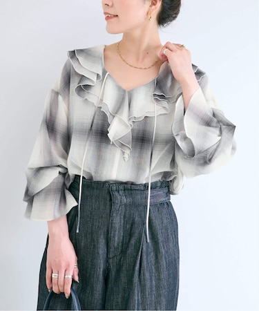 手洗い可 / SHEER CHECK FRILL ブラウス