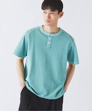 製品染め ワッフル調 ピケ ヘンリーネックTシャツ