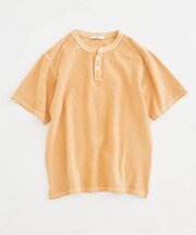 製品染め ワッフル調 ピケ ヘンリーネックTシャツ