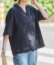 フラワーエンブロイダリースカラップ シャツ