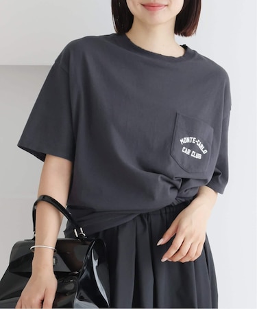 BLACK ポケット付きプリントTシャツ