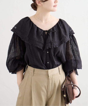 リネンメッシュ ラッフルブラウス