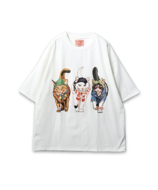 【CORISCO】 度詰め天竺キャットプリントTEE ネコプリント