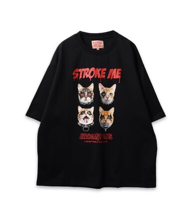【CORISCO】 度詰め天竺ロックペイントキャットプリントTEE ネコプリント