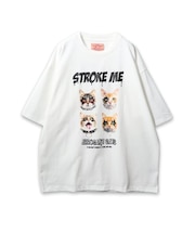 【CORISCO】 度詰め天竺ロックペイントキャットプリントTEE ネコプリント