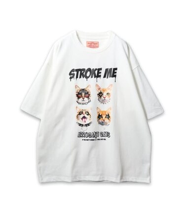 【CORISCO】 度詰め天竺ロックペイントキャットプリントTEE ネコプリント