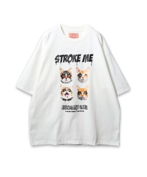 【CORISCO】 度詰め天竺ロックペイントキャットプリントTEE ネコプリント