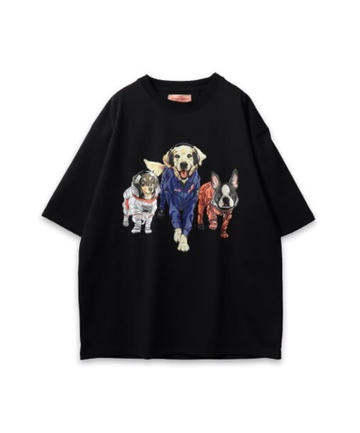 【CORISCO】 度詰め天竺アニマル前後プリントTEE ネコ イヌ プリント