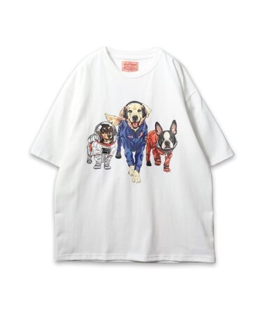 【CORISCO】 度詰め天竺アニマル前後プリントTEE ネコ イヌ プリント