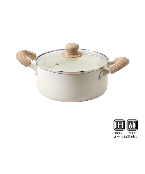 セラミール IH対応ガラス蓋付深型両手鍋20cm