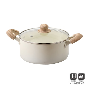 セラミール IH対応ガラス蓋付深型両手鍋22cm