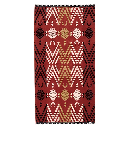 ビッグジャガードタオル・ナバホパターン（レッド）