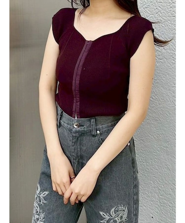 フロントホックリブニット