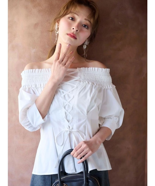 前後2WAYレースアップコルセットブラウス