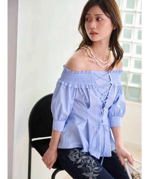 前後2WAYレースアップコルセットブラウス