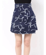 リボンプリントデニムラップスカパン