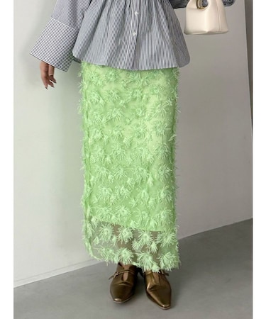 【OUNNOUN】モチーフレースチュールタイトスカート