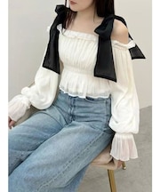 ショルダーリボンオフショルブラウス