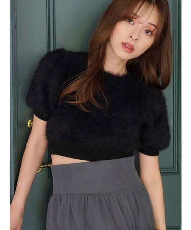 ファーライクシャギークロップドパフニット