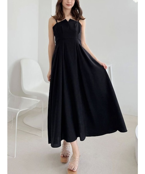 リネンライクバックレースアップキャミワンピース