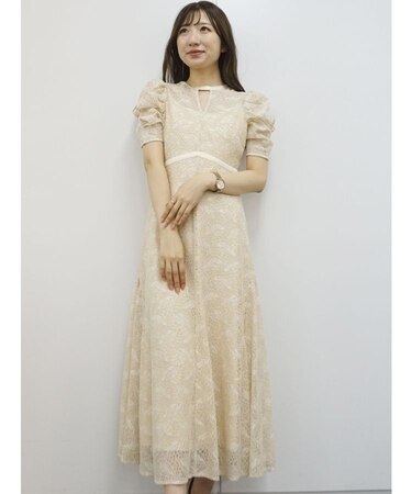 オープンショルダーレースパイピングドレス