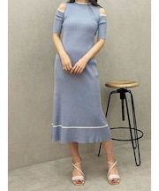 配色クロスリボンニットワンピース